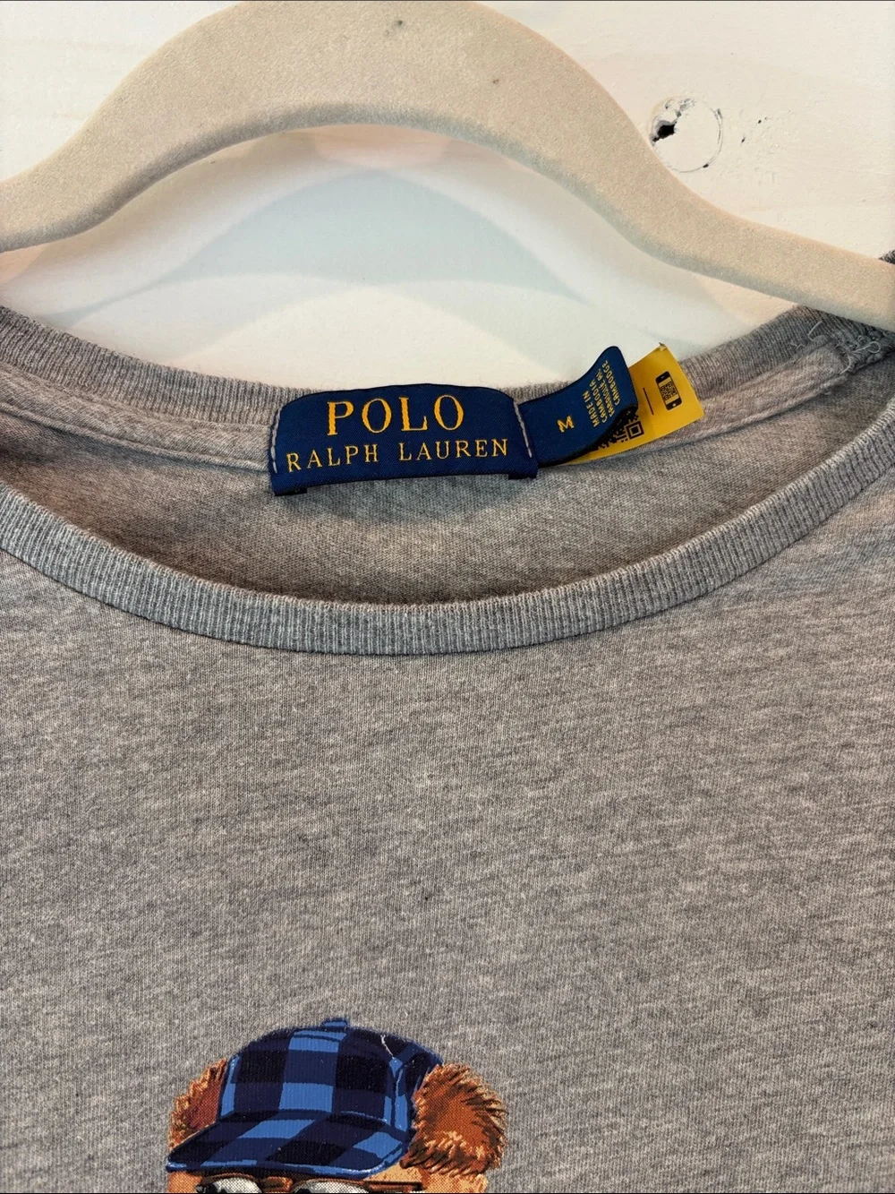 Polo by Ralph Lauren Gray Tee with Skiing Polo Bear Graphic Medium Man